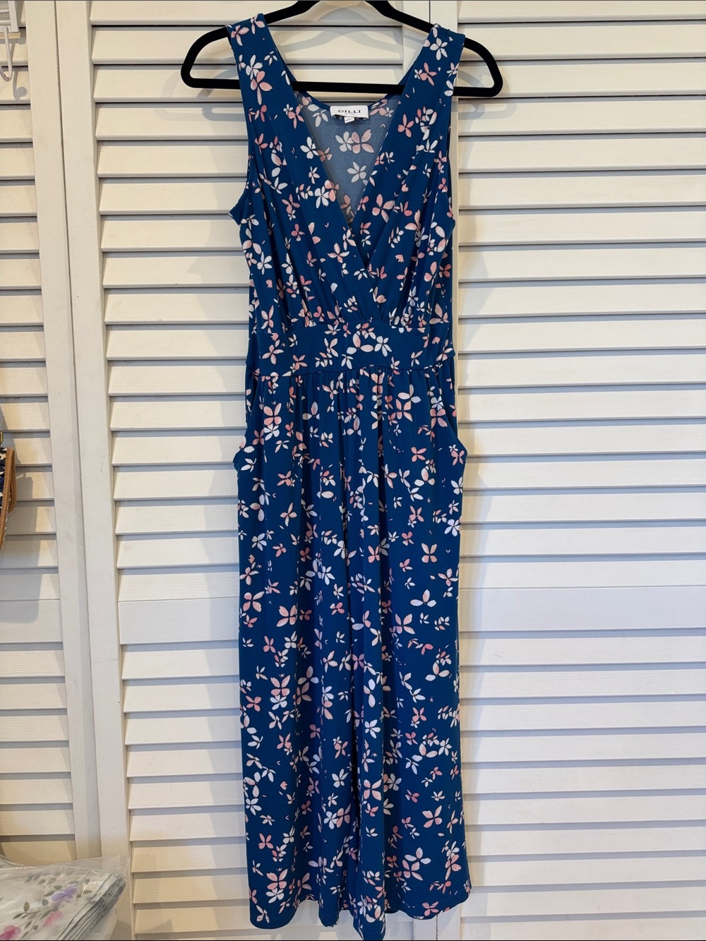GILLI Blue Floral Wrap Jumpsuit with Pink & White Blossoms